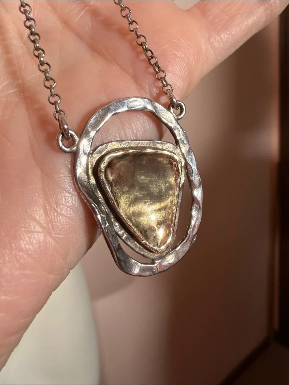 Vintage Modernist Sterling silver gold Abstract Minimalist Pendent Necklace